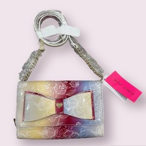 Betsey Johnson Rainbow Xodani Crossbody Wallet Purse Patent Leather